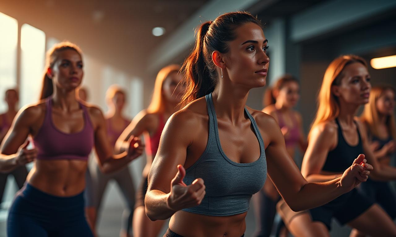 A group of diverse people in a high-intensity interval training class at Gyeong-gi Wellness.