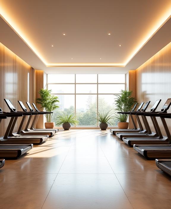 A serene view of the Gyeong-gi Wellness facility with modern equipment and natural light.